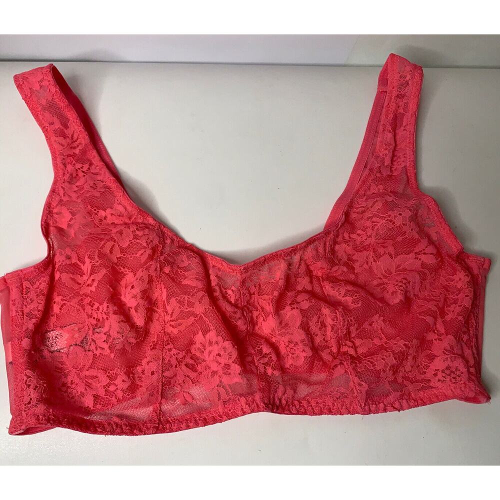 Victorias Secret Pink Lace Unlined Wireless Bralette Bra Pink Medium New Sheer - Picture 2 of 4
